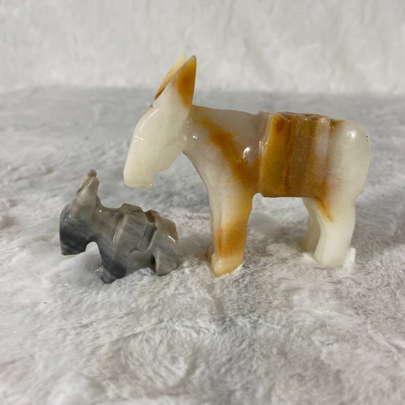 Vintage Mexico Carved Onyx Donkey Mule Burro set of 2 - Picture 2 of 6
